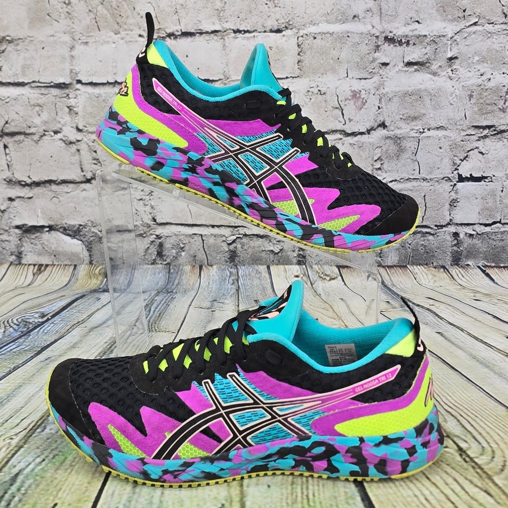 ASICS Gel-Noosa Tri 12 Running Shoes Womens 7.5 Black Pink Neon Multi 1012A578 - Picture 2 of 9